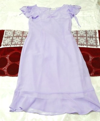 紫シフォン ネグリジェ ナイトウェア 半袖ワンピースドレス Purple chiffon negligee nightwear short sleeve dress, ファッション, レディースファッション, ナイトウエア、パジャマ