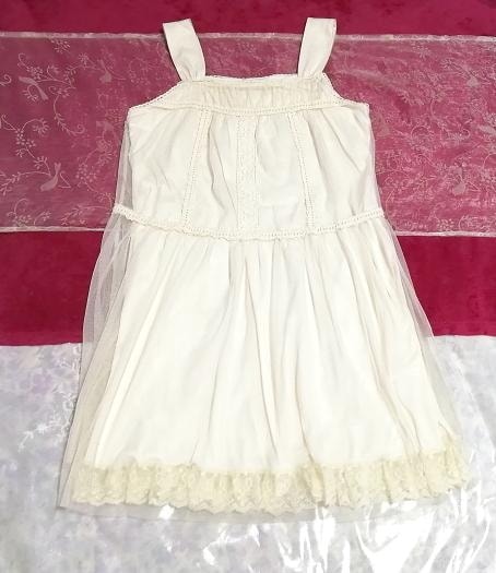 フローラルホワイト白レースノースリーブネグリジェチュニックワンピース Floral white ivory white lace negligee tunic dress, チュニック, 袖なし、ノースリーブ, Mサイズ