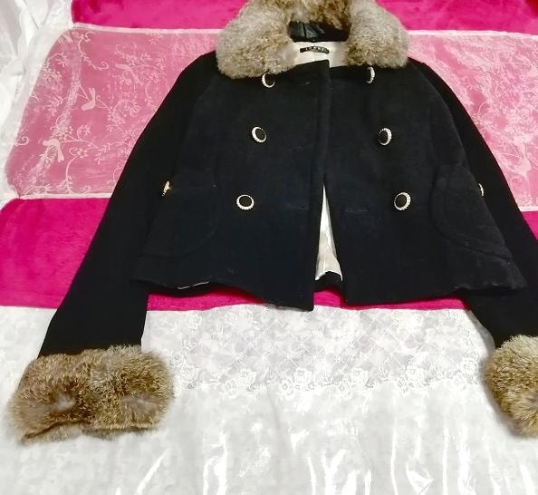 Manteau court en fourrure de lapin noir, noir et marron, cape haori, manteau, fourrure, fourrure, lapin