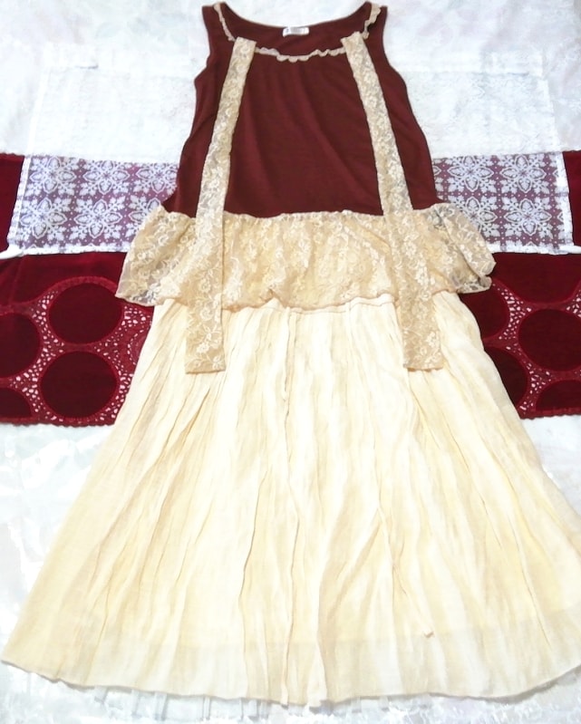 ब्राउन फ्लैक्सन लेस स्लीवलेस ट्यूनिक रोबे नाइटगाउन लंबी स्कर्ट 2पी, पहनावा, महिलाओं का फैशन, nightwear, पाजामा