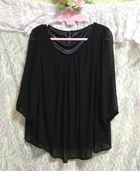 黒シフォン/チュニック/ワンピース Black chiffon/tunic/onepiece, チュニック, 長袖, Mサイズ